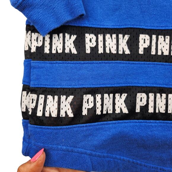 Victorias Secret Pink Sweater Womens Small Blue Black Striped Jersey Oversized - Picture 11 of 14